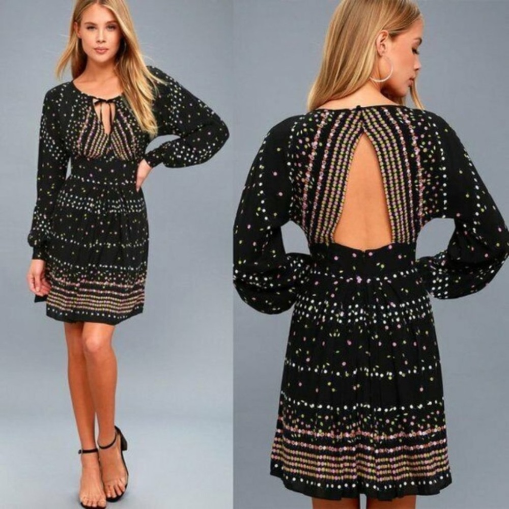 Free People Coryn Black Print Long Sleeve Dress